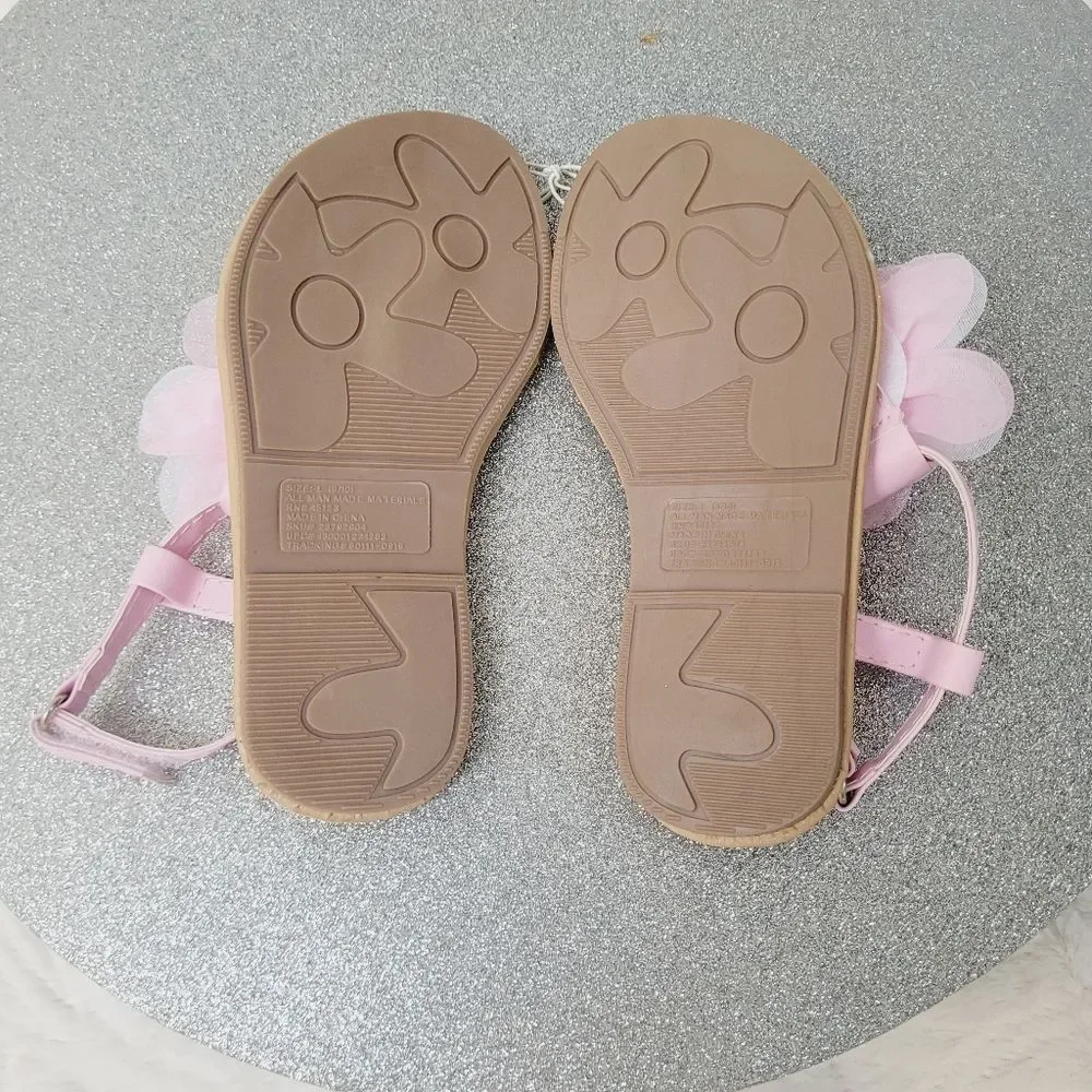 Pink Spring Flower Thong Sandals Ankle Strap Toddler Girls Size Large 9 - 10 New